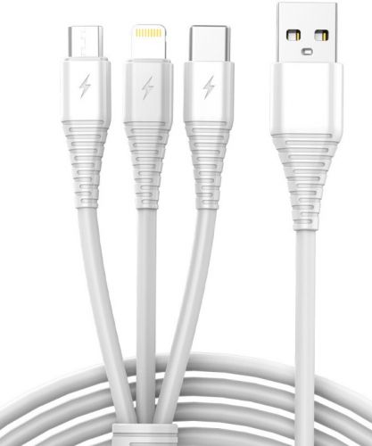 Kabel USB 3w1 micro USB, USB-C, lightning 1m biały