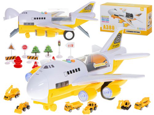 Samolot transporter z autami budowlany bok/przód