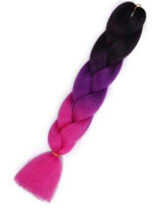 Włosy syntetyczne tęczowe ombre czarny-fiolet-róż