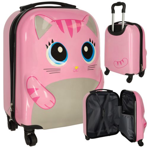 Walizka podróżna dla dzieci bagaż podręczny na kółkach kot różowa