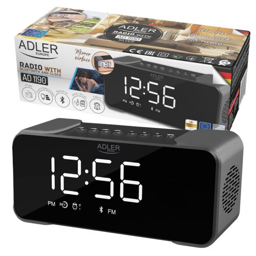 Adler AD 1190 Silver Radiobudzik bezprzewodowy radio budzik przenośny Bluetooth USB AUX karta SD 260