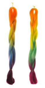 Włosy syntetyczne tęczowe ombre warkocz 4 kolory