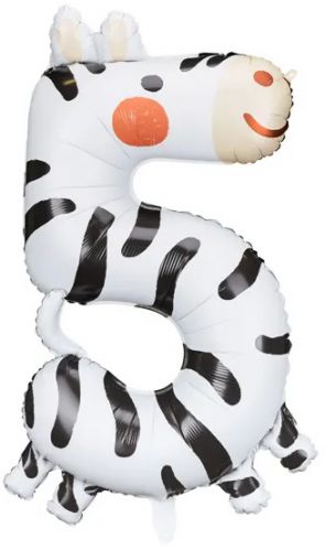 Balon foliowy urodzinowy cyfra \5\ - Zebra 68x98 cm